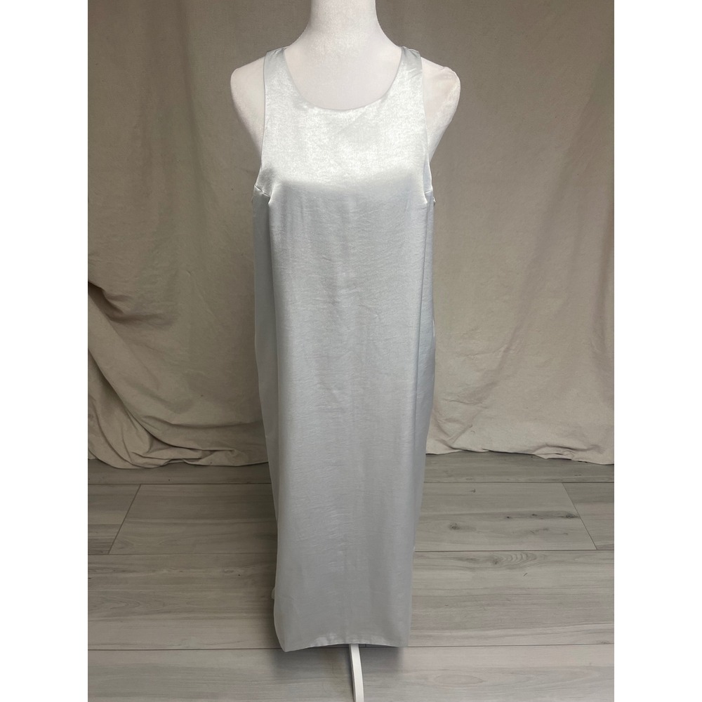 Line + Dot Maxi Dress Silver Satin Open Back Sz M Metallic Cocktail 90s Inspired